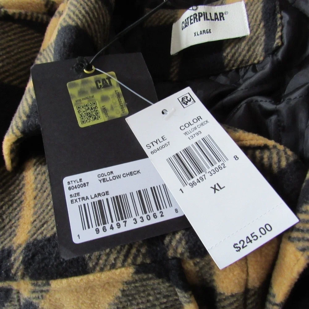 Caterpillar CAT Yellow Plaid Flannel Shirt Shacket XL Warm Button Closure Winter